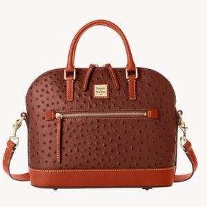 Dooney and Bourke Ostrich Domed Satchel - NWT - cognac